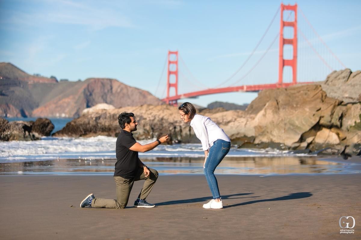 Engagement Proposal Photographer Baker Beach Golden Gate Bridge: Vivek and Sruti Engagement Proposal Photographer Baker Beach Golden Gate Bridge: Vivek and Sruti