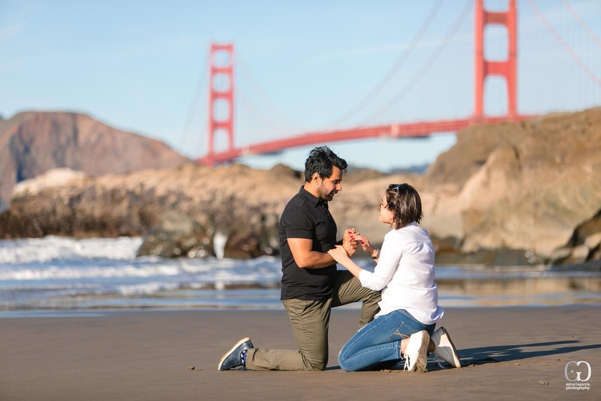 Engagement Proposal Photographer Baker Beach Golden Gate Bridge: Vivek and Sruti Engagement Proposal Photographer Baker Beach Golden Gate Bridge: Vivek and Sruti