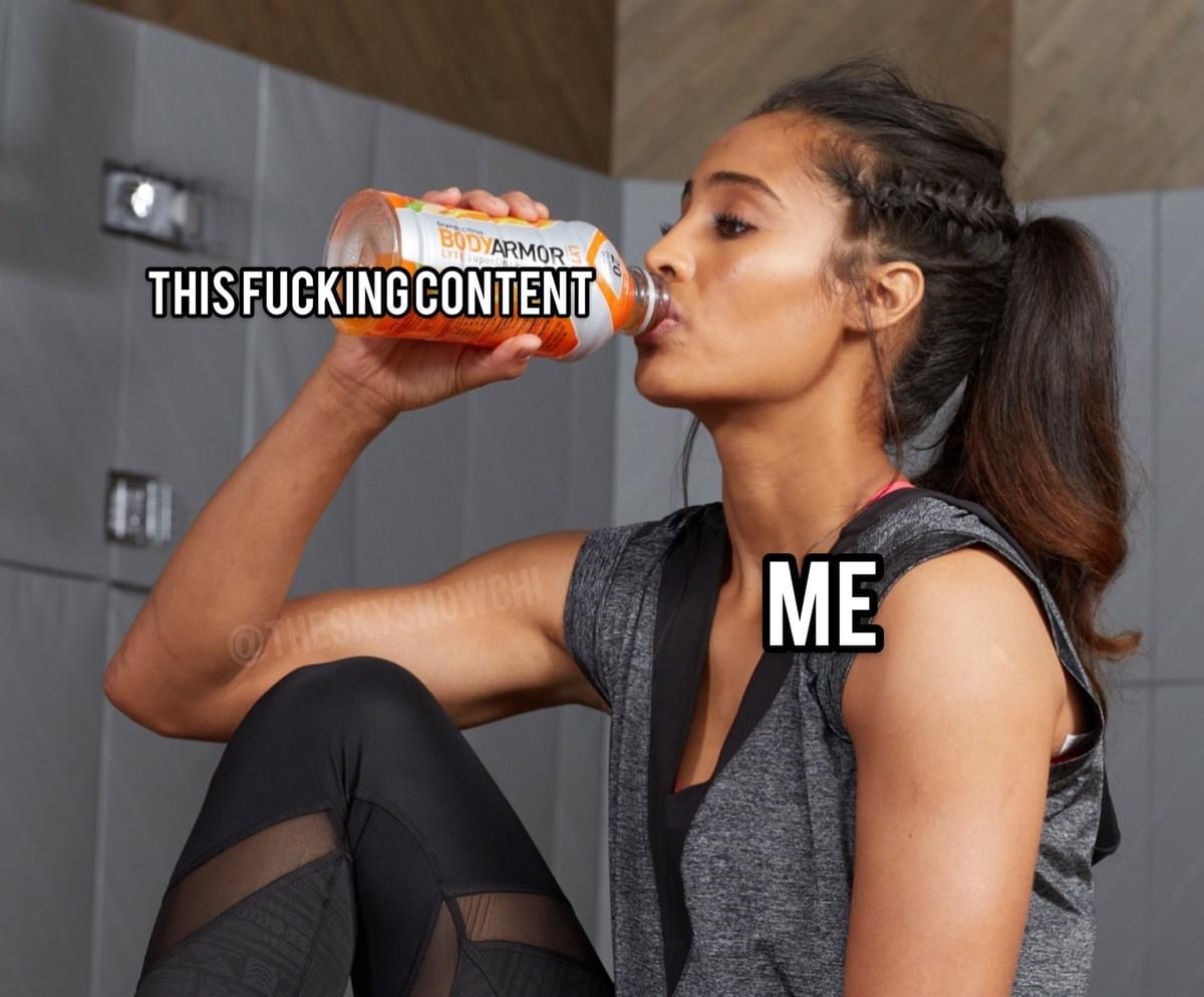 Picture of SDS drinking out of a bottle with words "the fucking content" on the bottle and "Me" on SDS Picture of SDS drinking out of a bottle with words "the fucking content" on the bottle and "Me" on SDS