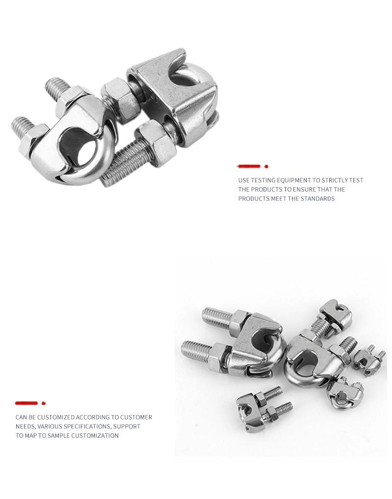 U.S. Type Drop Forged Wire Rope Clip; U.S. Type Drop Forged Fist Grip Clip Stainless steel (SS316, SS304) U.S. Type Drop Forged Wire Rope Clip; U.S. Type Drop Forged Fist Grip Clip Stainless steel (SS316, SS304)