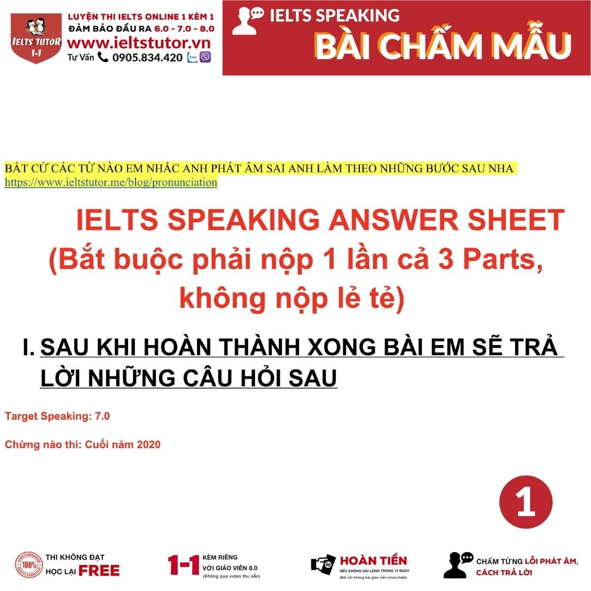 Khoá học IELTS SPEAKING ONLINE 1 KÈM 1 của IELTS TUTOR Khoá học IELTS SPEAKING ONLINE 1 KÈM 1 của IELTS TUTOR