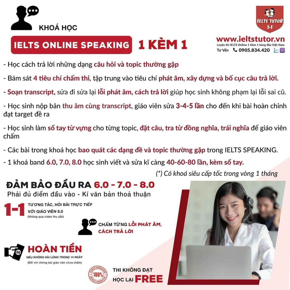 Khoá học IELTS SPEAKING ONLINE 1 KÈM 1 của IELTS TUTOR Khoá học IELTS SPEAKING ONLINE 1 KÈM 1 của IELTS TUTOR