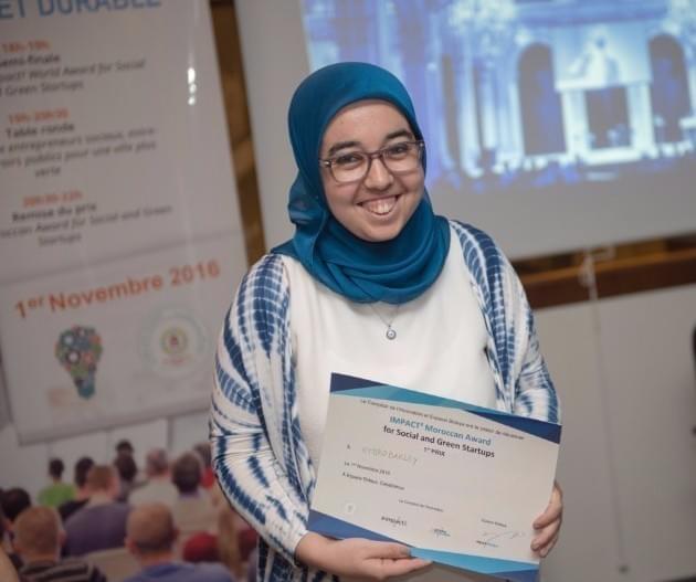 Hanane Rifai, Lauréate du 1er prix Impact² Moroccan Award / crédit photo : Hardlight Hanane Rifai, Lauréate du 1er prix Impact² Moroccan Award / crédit photo : Hardlight