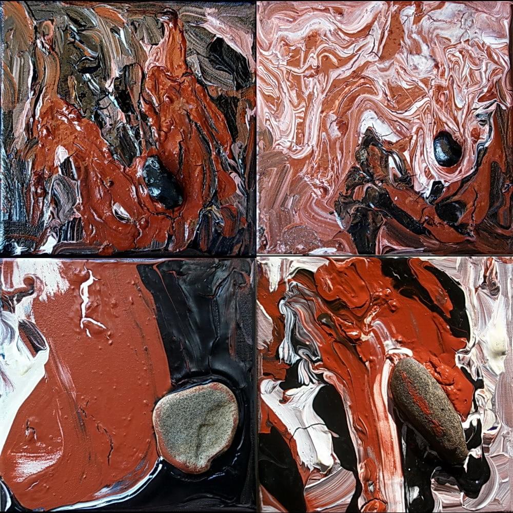 "Sine Qua Non". Quadriptyque 4x(20x20cm). Acrylique, pierre sur toile. "Sine Qua Non". Quadriptyque 4x(20x20cm). Acrylique, pierre sur toile.