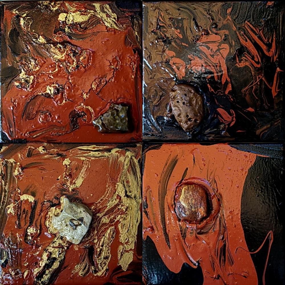 "Initio". Quadriptyque 4x(20x20cm). Acrylique, pierre sur toile. "Initio". Quadriptyque 4x(20x20cm). Acrylique, pierre sur toile.