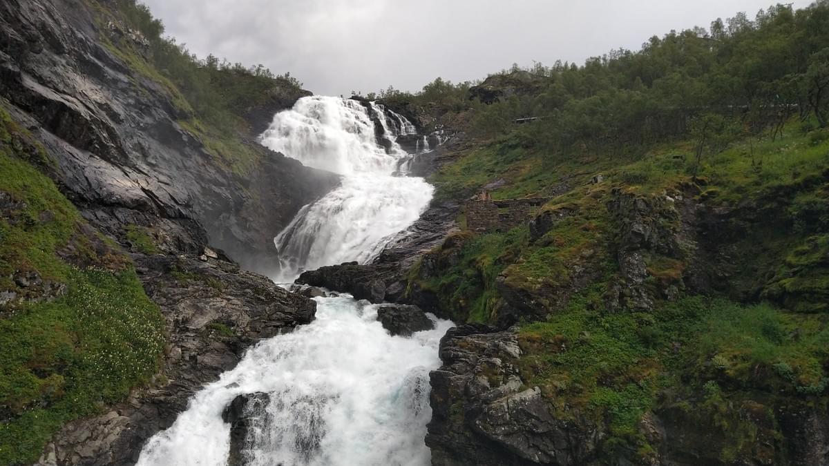 The Mountain Waterfall During Flam Train Ride The Mountain Waterfall During Flam Train Ride