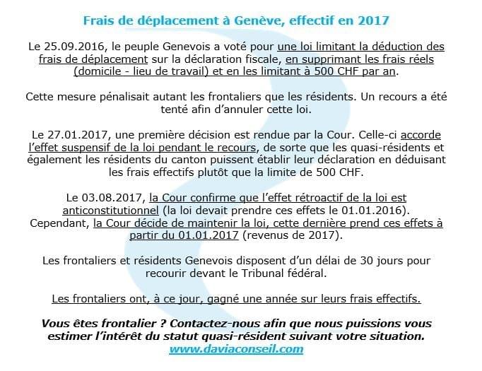 Frais De Deplacement A Geneve Effectif En 2017