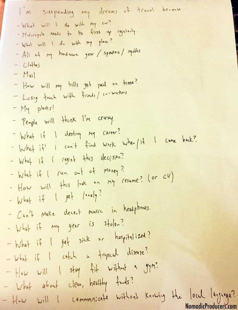 My example list of travel-related fears. My example list of travel-related fears.