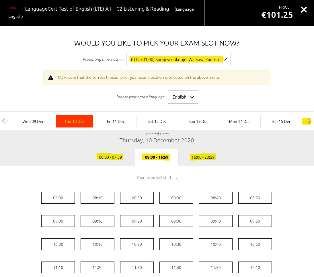 LanguageCert Установите свой часовой пояс LanguageCert Установите свой часовой пояс