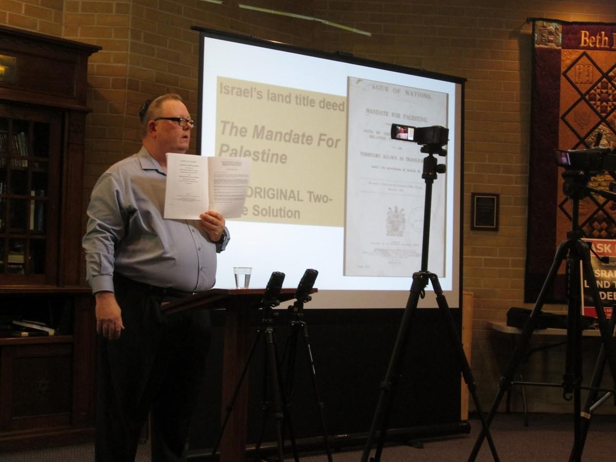 Israel Truth Week founder, Mark Vandermaas, delivers his 'Liberating Israel' training at a Kingston, Ontario synagogue, 2017. Israel Truth Week founder, Mark Vandermaas, delivers his 'Liberating Israel' training at a Kingston, Ontario synagogue, 2017.