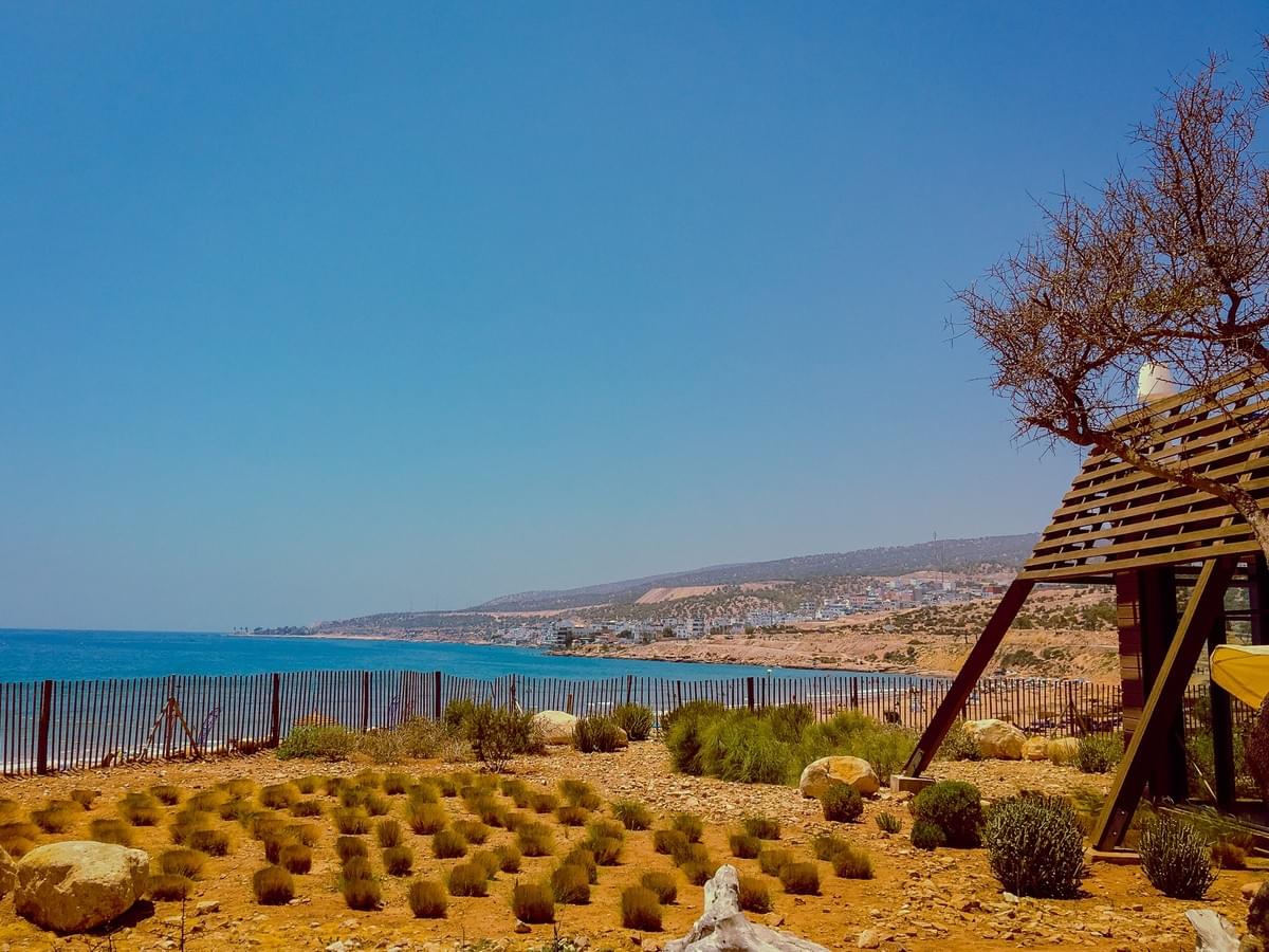 View of landscape and ocean water at Sol House Taghazout Bay View of landscape and ocean water at Sol House Taghazout Bay
