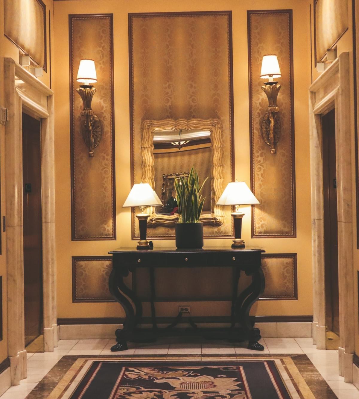 Bellagio resort is a top hotel and one of the best with it's dream hotel decor in the hallway with the elevators Bellagio resort is a top hotel and one of the best with it's dream hotel decor in the hallway with the elevators