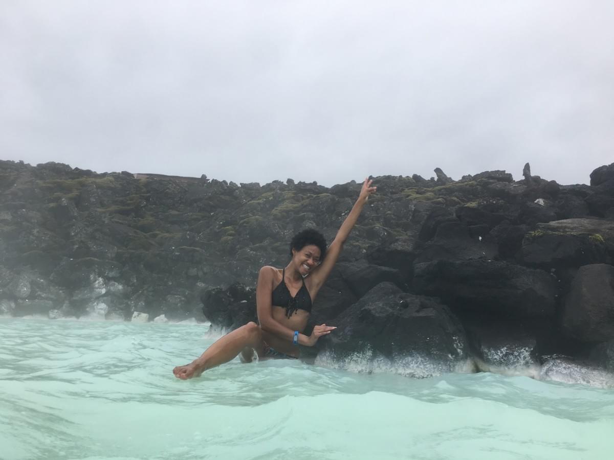 Smiling black girl in bikini at the Blue Lagoon in Reykjavik, Iceland Smiling black girl in bikini at the Blue Lagoon in Reykjavik, Iceland