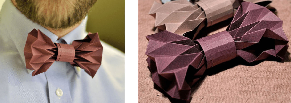 Source: https://2.bp.blogspot.com/-0ErDRtm-KrI/UpNq1Eomd8I/AAAAAAAAELA/4Cbh-pRaV8Y/s1600/bowtie+kirigami.jpg and Origami Bow Tie from FiberStore. Source: https://2.bp.blogspot.com/-0ErDRtm-KrI/UpNq1Eomd8I/AAAAAAAAELA/4Cbh-pRaV8Y/s1600/bowtie+kirigami.jpg and Origami Bow Tie from FiberStore.