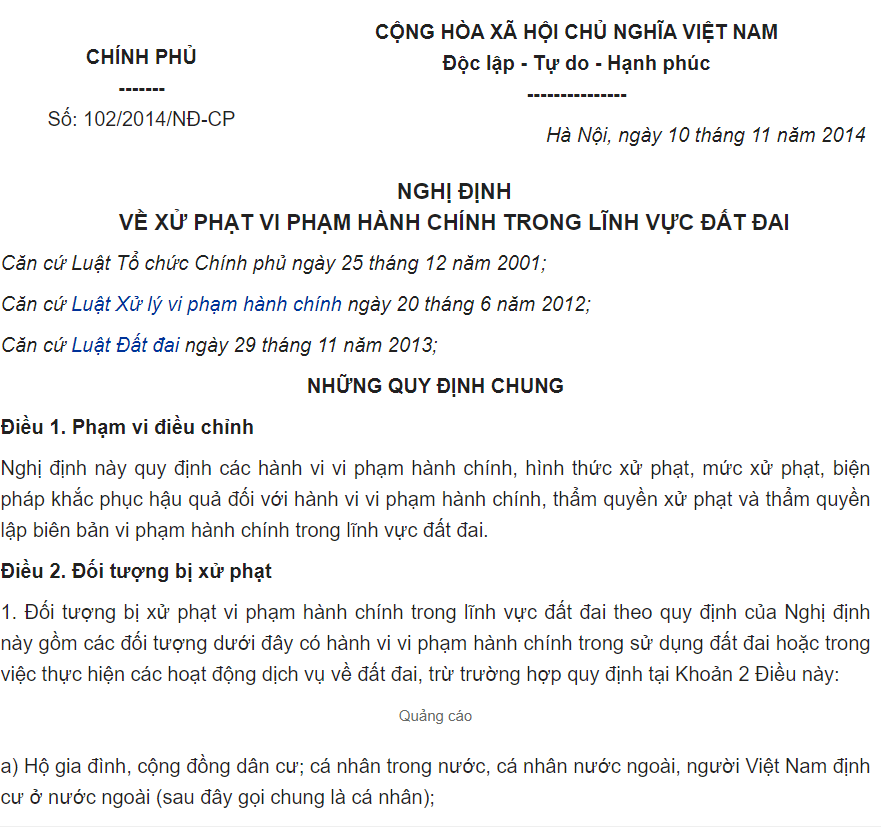 Nghị định 102 năm 2014 Nghị định 102 năm 2014