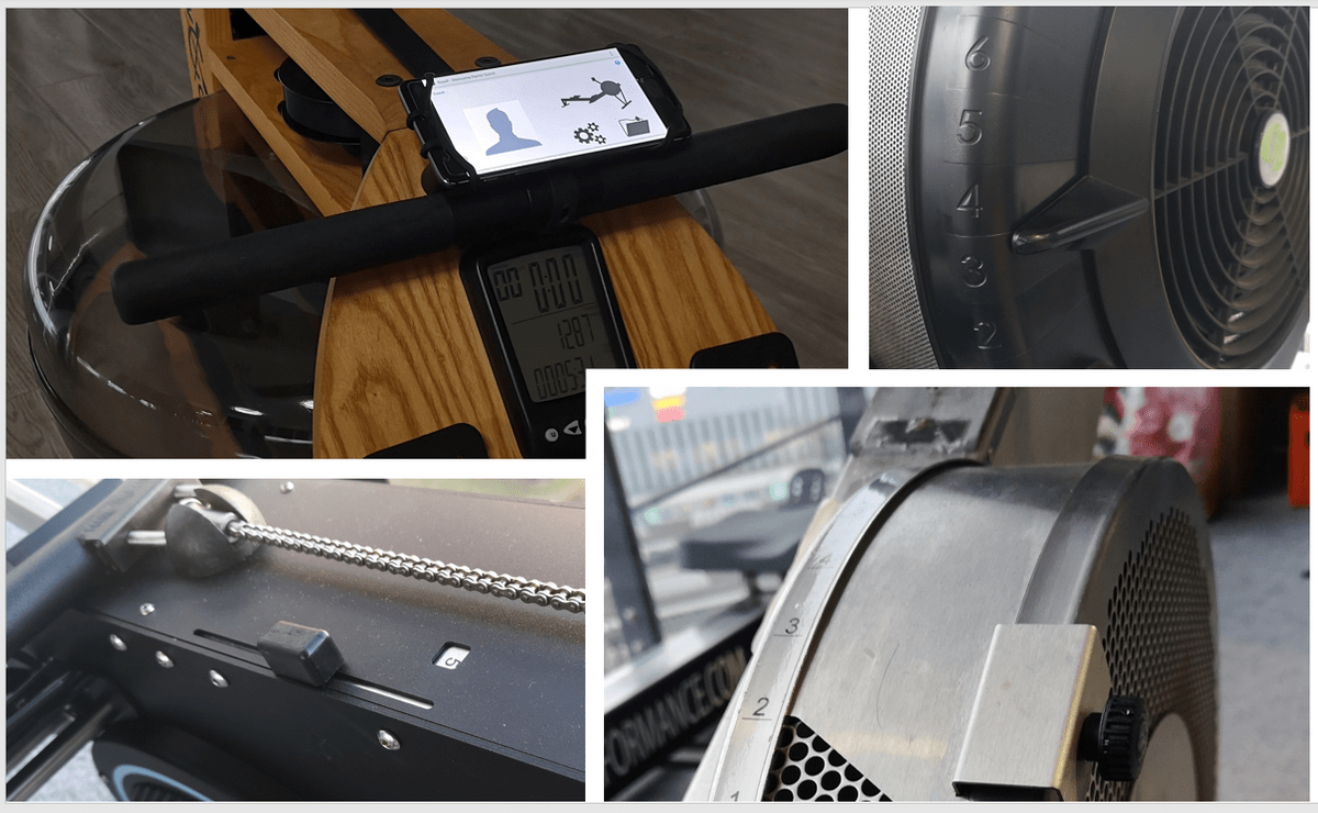 The damper levers on the Concept2, the RPS and RP3T as well as the Waterrower where drag is adjusted by the amount of water in the container. The damper levers on the Concept2, the RPS and RP3T as well as the Waterrower where drag is adjusted by the amount of water in the container.