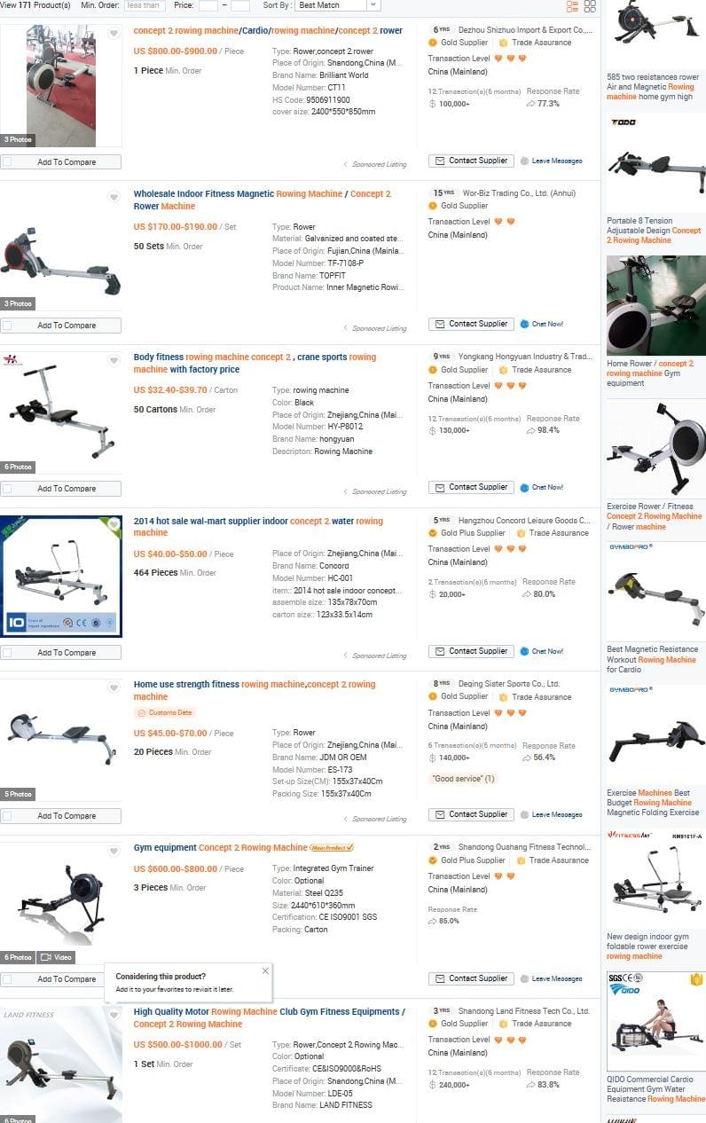When searching for Concept 2 on Alibaba you get a plethora of different types of rowing machine When searching for Concept 2 on Alibaba you get a plethora of different types of rowing machine