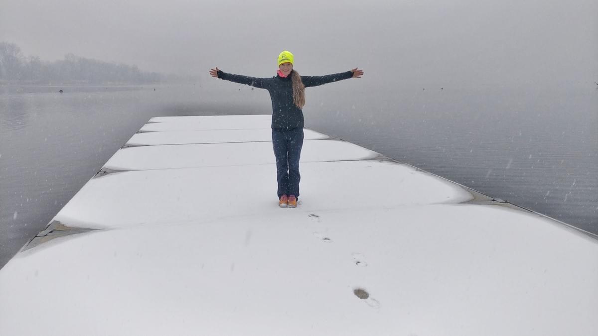 about to go rowing on lake Varese during first snow about to go rowing on lake Varese during first snow