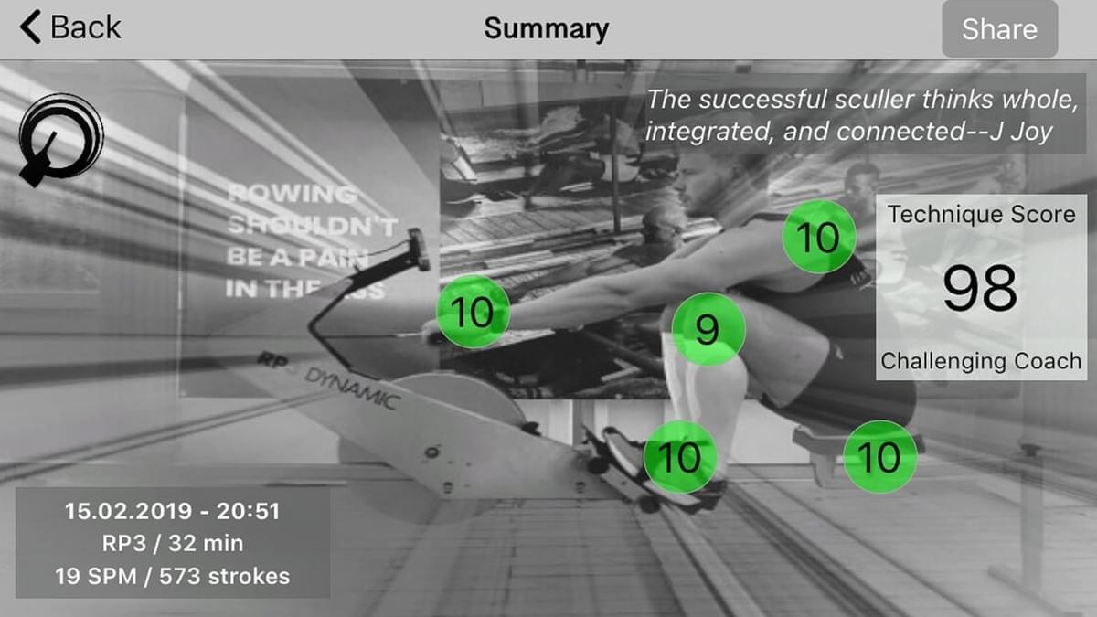 Quiske Rowing Summary screen and Technique Score Quiske Rowing Summary screen and Technique Score