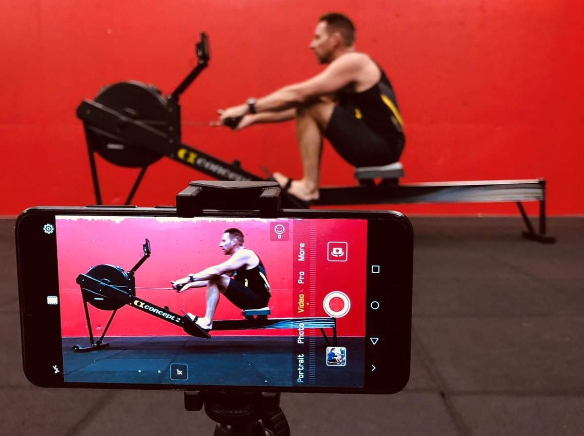 Shoot video from the side to help identify flaws in rowing technique Shoot video from the side to help identify flaws in rowing technique