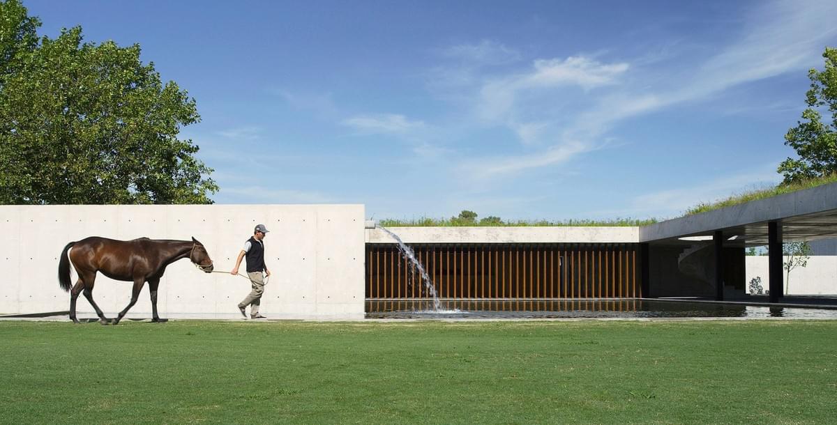 Stunning concrete stables features grassy roof for horses to graze Estudio Ramos Stunning concrete stables features grassy roof for horses to graze Estudio Ramos