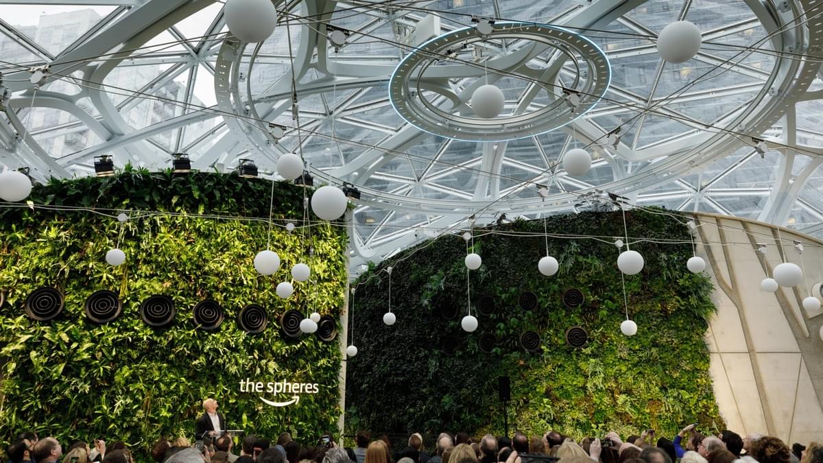 Plant-filled spheres open at Amazon headquarters in Seattle Plant-filled spheres open at Amazon headquarters in Seattle