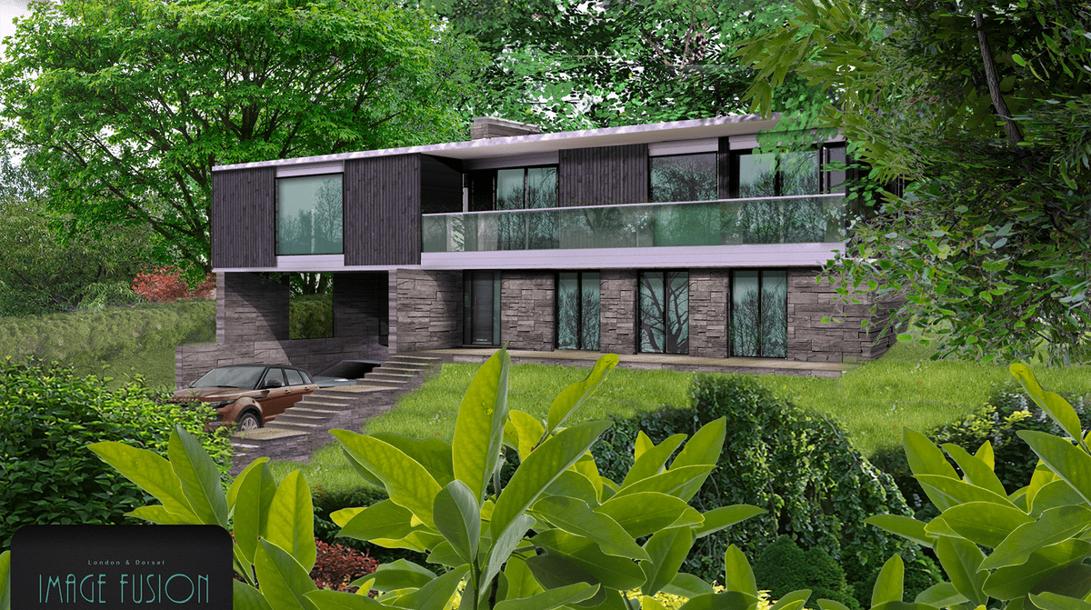 CGI External View 2 - Showcase House, Farnham Surrey - Image Fusion Ltd CGI External View 2 - Showcase House, Farnham Surrey - Image Fusion Ltd