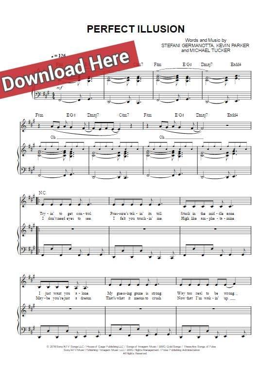 Lady Gaga Perfect Illusion Sheet Music Chords Piano Notes