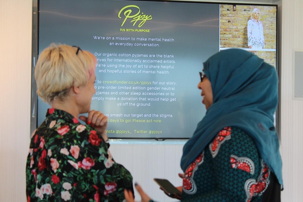Zahra Ibrahim talking to Susie from Pjoys at the November Social Founder Forum 2018 Zahra Ibrahim talking to Susie from Pjoys at the November Social Founder Forum 2018