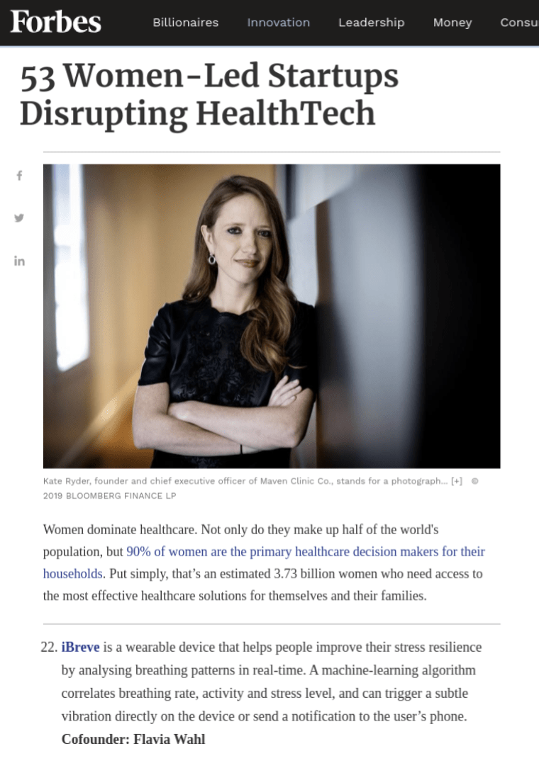 iBreve among Forbes' Top 50 Women-led Startups Disrupting HealthTech iBreve among Forbes' Top 50 Women-led Startups Disrupting HealthTech