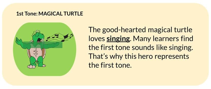 1st Tone in Mandarin Chinese: In Zizzle a MAGICAL TURTLE represents the high-pitched tone 1st Tone in Mandarin Chinese: In Zizzle a MAGICAL TURTLE represents the high-pitched tone