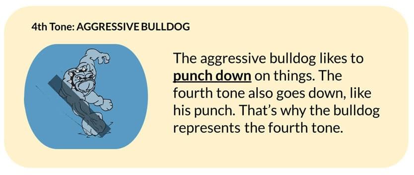 4th Tone in Mandarin Chinese: In Zizzle an AGGRESSIVE BULLDOG represents the falling tone 4th Tone in Mandarin Chinese: In Zizzle an AGGRESSIVE BULLDOG represents the falling tone