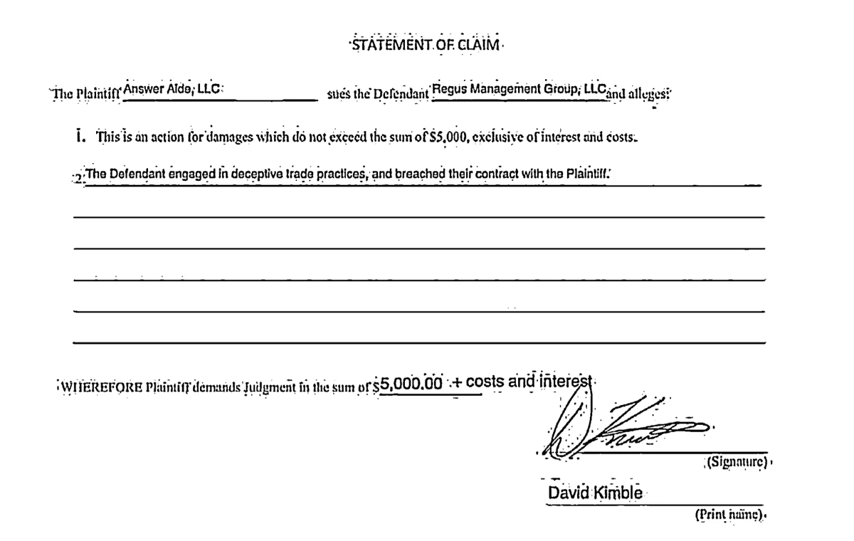 regus small claims regus small claims