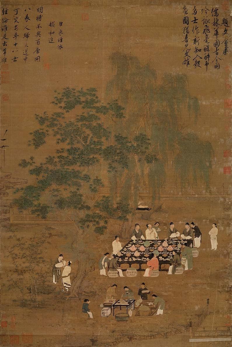 宋徽宗《文会图轴》,绢本,184.4×123.9公分,台北故宫博物院藏。(公有领域) 宋徽宗《文会图轴》,绢本,184.4×123.9公分,台北故宫博物院藏。(公有领域)