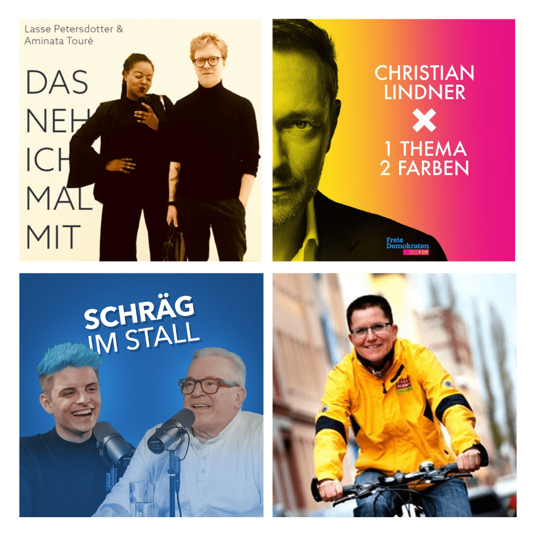 Politiker*innen podcasten: Grünen-MdL aus Schleswig-Holstein Aminata Touré und Lasse Petersdotter, MdB und FDP-Chef Christian Lindner, MdB Thomas Sattelberger (FDP) & YouTuber Fabian Grischkat, MdB Petra Sitte (Die LINKE) / © d. jew. Podcast-Formate Politiker*innen podcasten: Grünen-MdL aus Schleswig-Holstein Aminata Touré und Lasse Petersdotter, MdB und FDP-Chef Christian Lindner, MdB Thomas Sattelberger (FDP) & YouTuber Fabian Grischkat, MdB Petra Sitte (Die LINKE) / © d. jew. Podcast-Formate