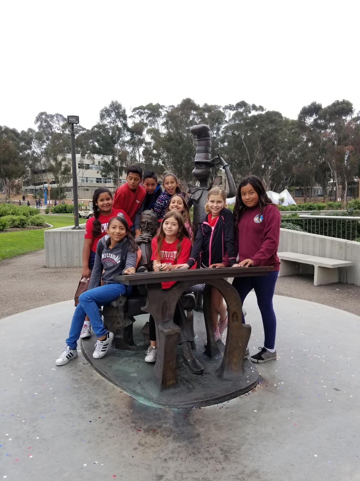 Chavez Elementary students sitting on UCSD sculpture Chavez Elementary students sitting on UCSD sculpture