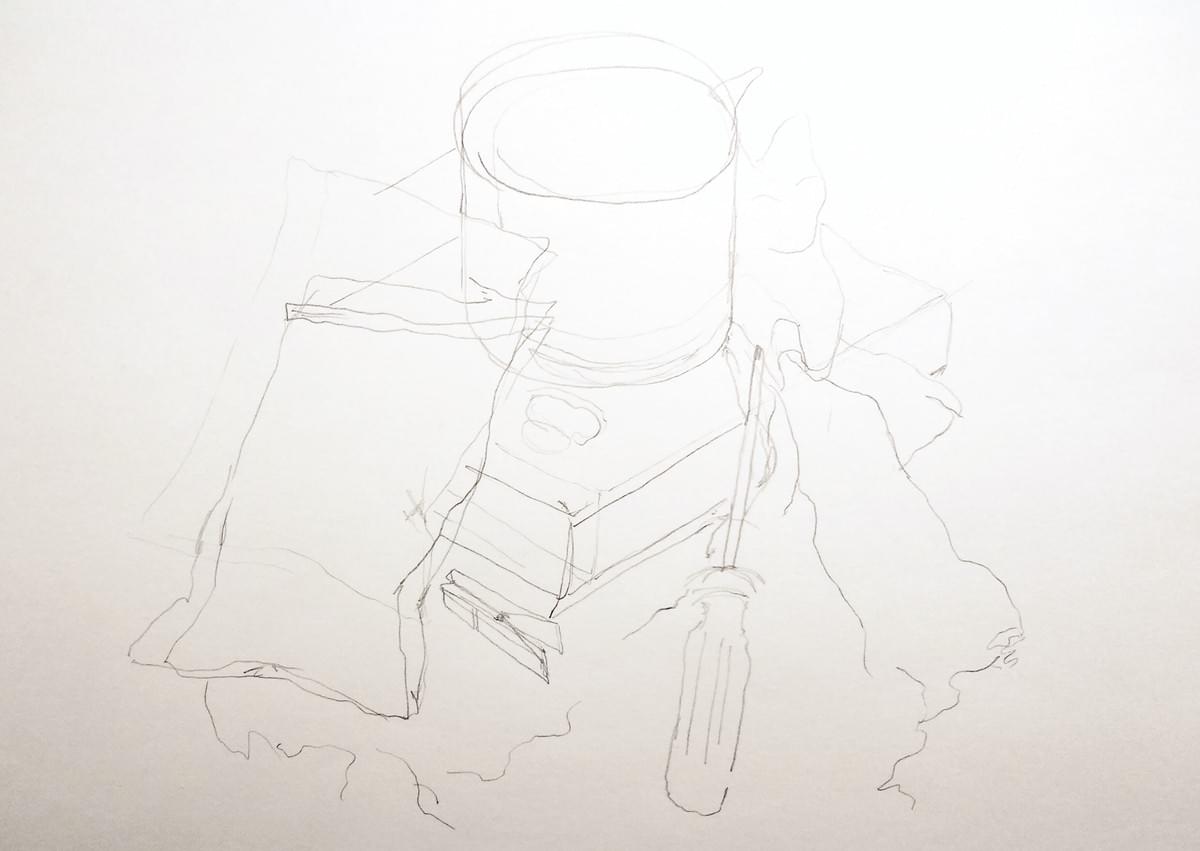 You may want to use your pencil to sketch out the shapes of objects and to figure out where and how they fit together or overlap. You may want to use your pencil to sketch out the shapes of objects and to figure out where and how they fit together or overlap.