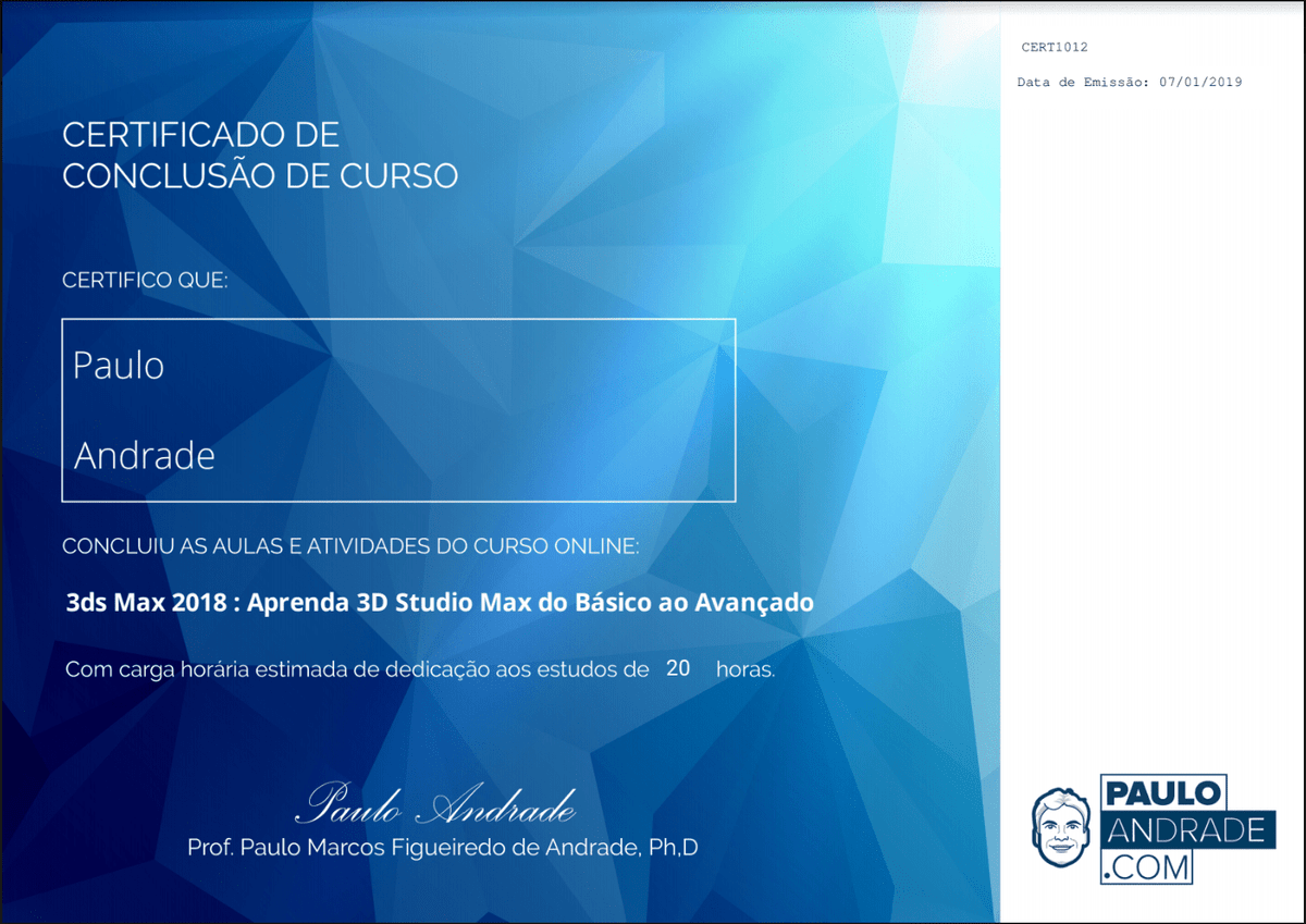 Certificado emitido pelo Prof. Paulo Andrade Certificado emitido pelo Prof. Paulo Andrade