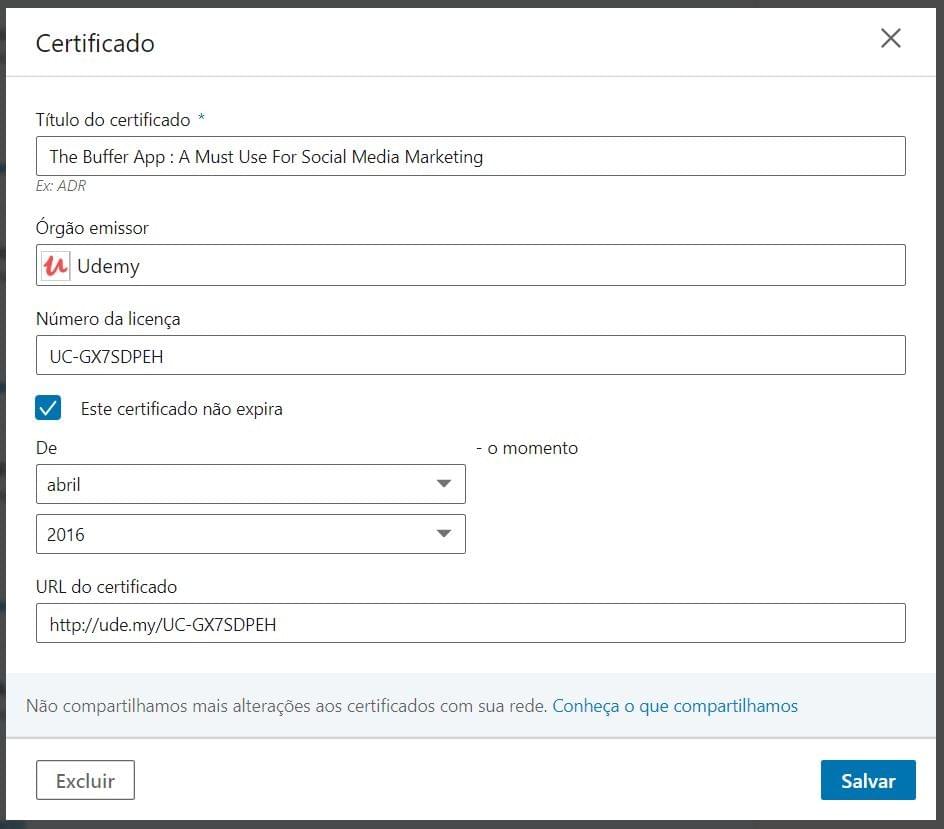 Formulário para cadastro de certificado. Formulário para cadastro de certificado.