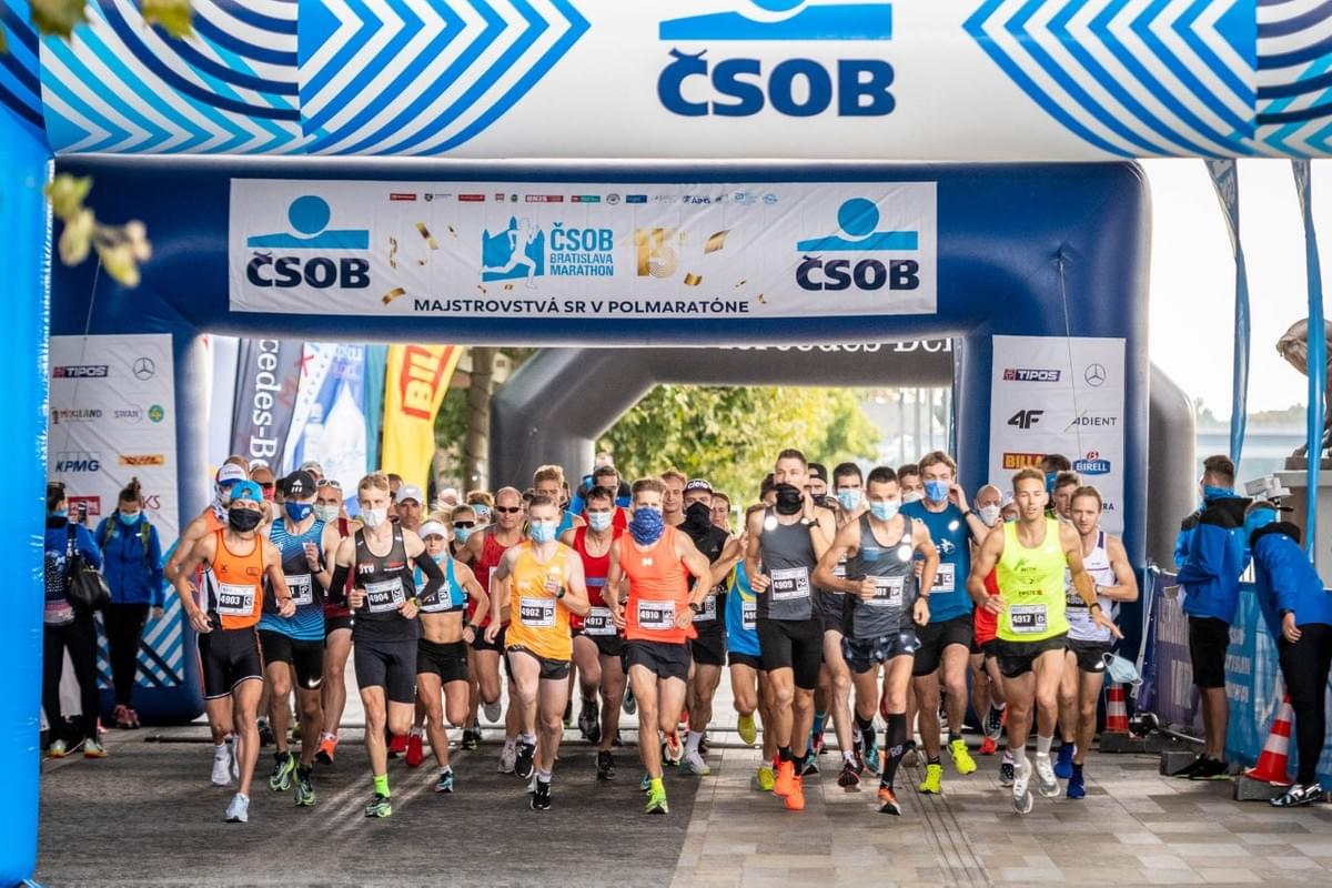 Runners at the start line of the CSOB Bratislava Marathon in Slovakia Runners at the start line of the CSOB Bratislava Marathon in Slovakia