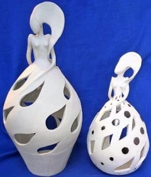Lady lamps. White groged earthenware Lady lamps. White groged earthenware