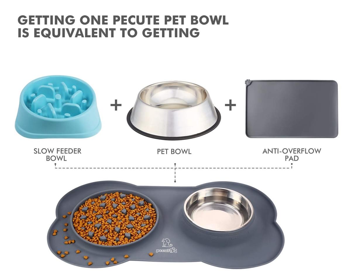 Pecute 3 In 1 Slow Eating Dog Bowls Pet Feeding