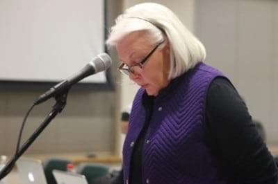 Attorney and landowner Michele Gangnes on Jan. 17 urges the Lost Pines Groundwater Conservation District board not to appeal a court decision allowing a group of Bastrop County landowners to challenge a permit for Recharge Water to withdraw 15 billion gallons of groundwater annually from the Simsboro formation of the Carrizo-Wilcox Aquifer. MARY HUBER/BASTROP ADVERTISER Photo: Mary Huber Attorney and landowner Michele Gangnes on Jan. 17 urges the Lost Pines Groundwater Conservation District board not to appeal a court decision allowing a group of Bastrop County landowners to challenge a permit for Recharge Water to withdraw 15 billion gallons of groundwater annually from the Simsboro formation of the Carrizo-Wilcox Aquifer. MARY HUBER/BASTROP ADVERTISER Photo: Mary Huber