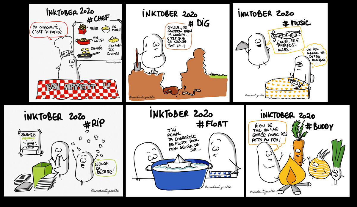 Inktober Challenge 2020 - illustrations de Gaëlle Roudaut La Patate @Work (c) Inktober Challenge 2020 - illustrations de Gaëlle Roudaut La Patate @Work (c)