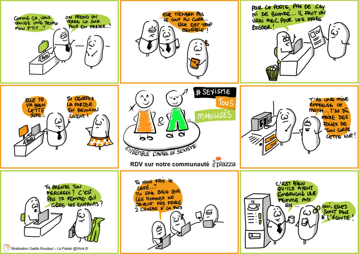 Affiche Ensemble contre le sexisme pour les salariés du Groupe Orange - par Gaëlle Roudaut - La Patate @Work (c) Affiche Ensemble contre le sexisme pour les salariés du Groupe Orange - par Gaëlle Roudaut - La Patate @Work (c)