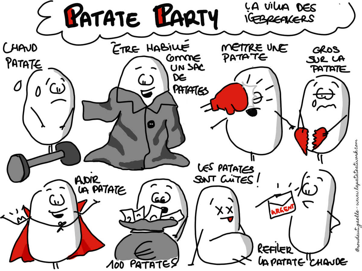 Patate Party - icebreaker pour la Villa des Icebreakers de Klap - Sketchnote de Gaëlle Roudaut - La Patate @work (c) Patate Party - icebreaker pour la Villa des Icebreakers de Klap - Sketchnote de Gaëlle Roudaut - La Patate @work (c)