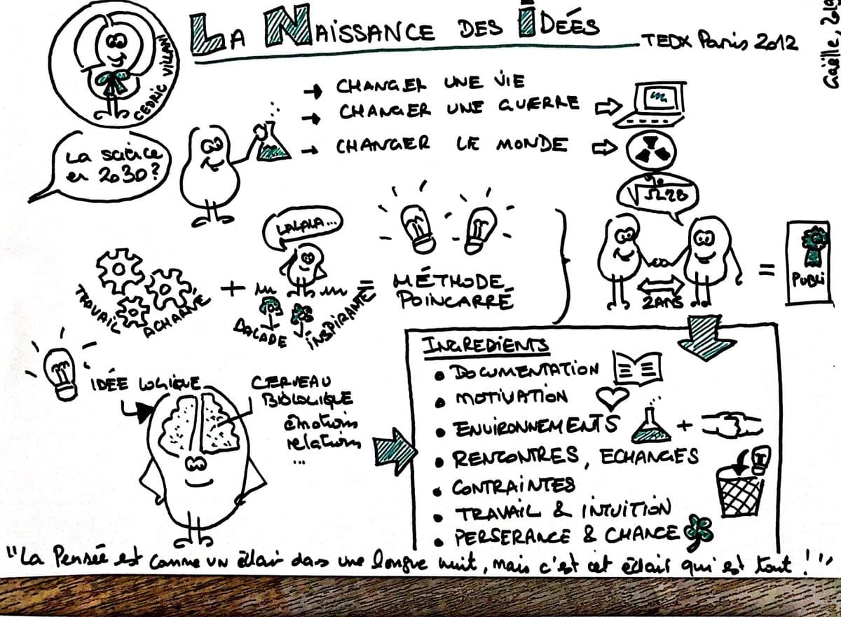 Sketchnote Gaelle Roudaut 2019 - la naissance des idées par Cédric Villani Sketchnote Gaelle Roudaut 2019 - la naissance des idées par Cédric Villani