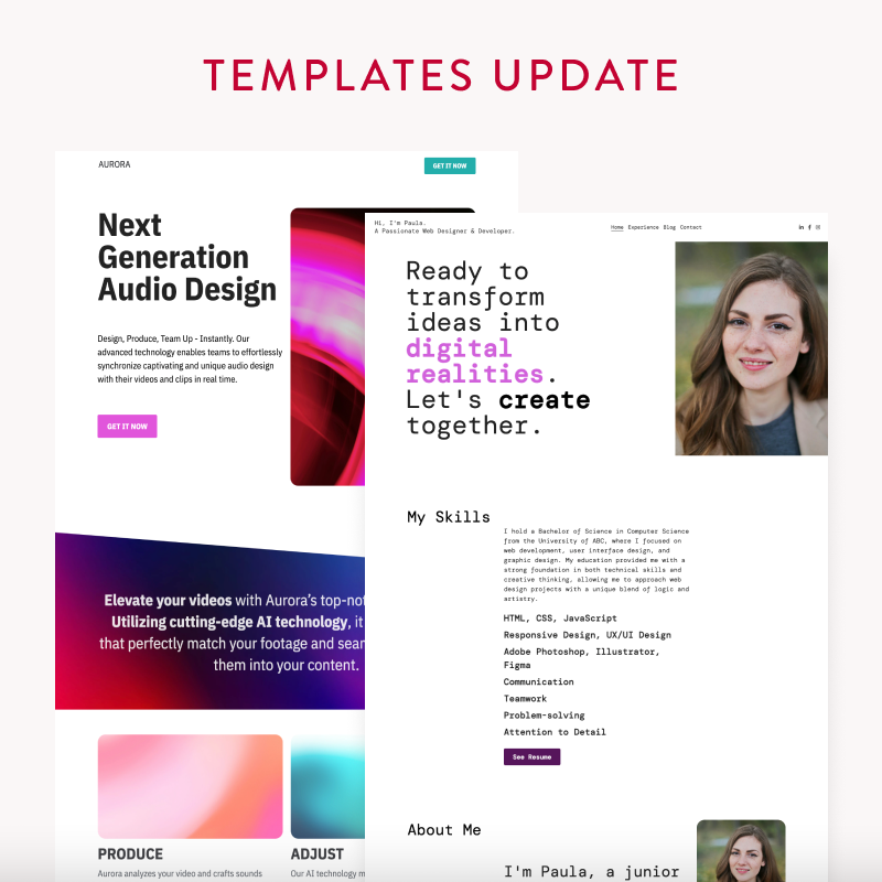Update Layout Template Templates Update - Updates - Strikingly
