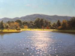 "Lake Balboa: Winter Sun"  14x18, Oil
