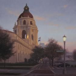 "Nightfall at City Hall"  30x30, Oil